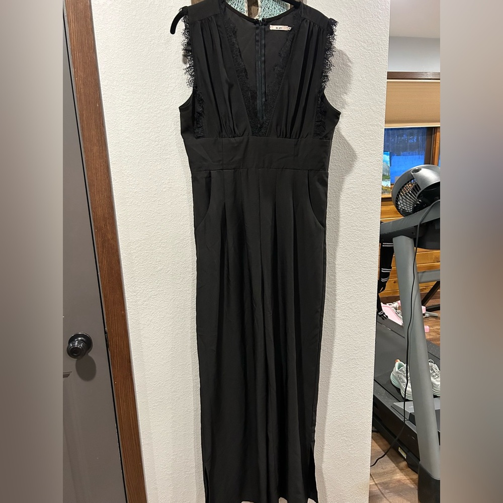 Miami Black Sleeveless Jumpsuit with Lace Trim